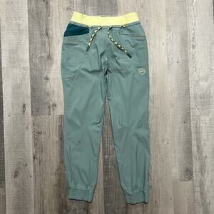 La Sportiva Mantra Climbing Pants Womens Teal Blue Stretch Comfort Drawstrings S